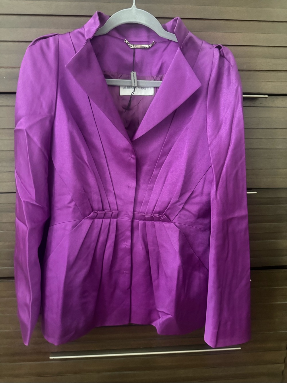 Alberta Ferretti Purple Silk Wool Sculpted Blazer Jacket IT 44 US 8
